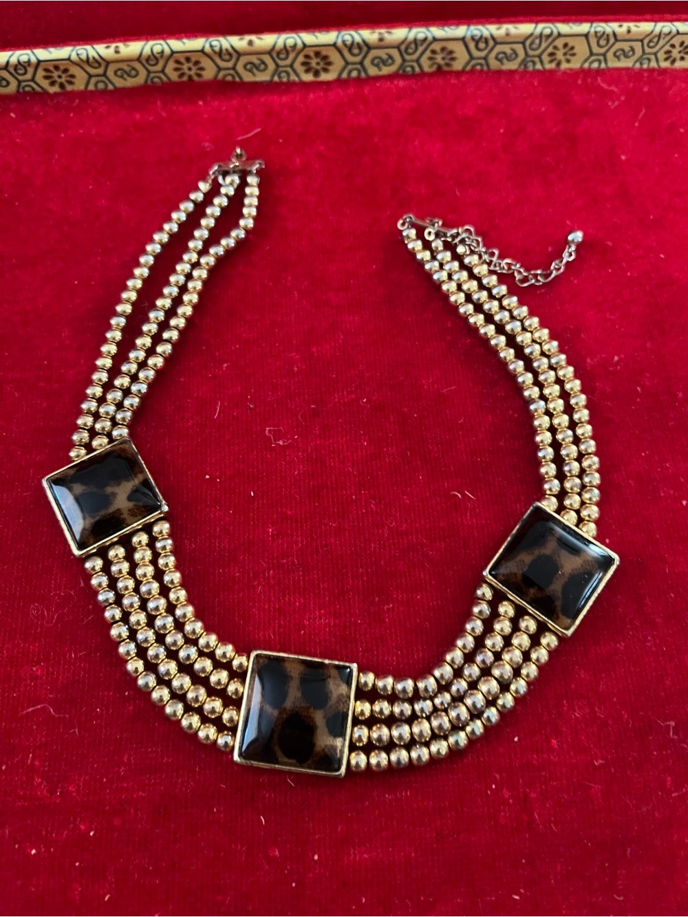 Gold-Tone Multi-Strand Necklace with Leopard Accent Panels